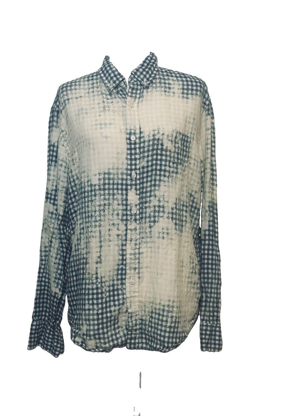 J.Crew Size L Gingham Linen Button Down Shirt Upcycled Distressed Bleached